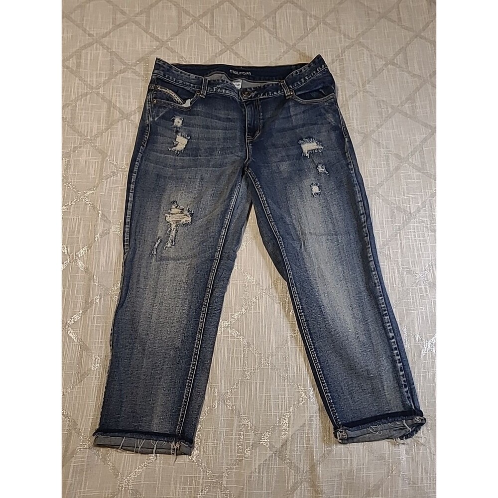 Maurice's Distressed Ankle Jeans Womens Size 16 Blue Denim Stretch